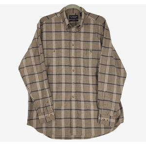 Roundtree & Yorke Oxford Button Down Shirt Large Gray Blue Plaid 100% Cotton EUC